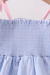 Blue Stripe Bow Smocked Ruffle Shorts Set