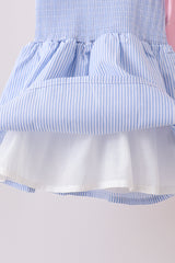Blue Stripe Bow Smocked Ruffle Shorts Set