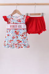 Red floral MAMA's Girl embroidery ruffle bloomer set