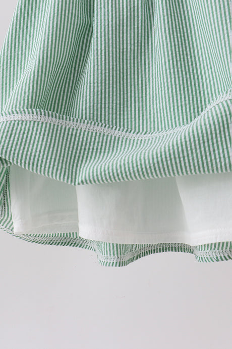 Green Watermelon Stripe Smocked Embroidered Seersucker Dress