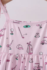 Pink golf print tiered dress