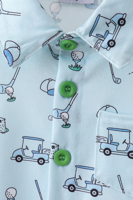 Green golf print shorts set