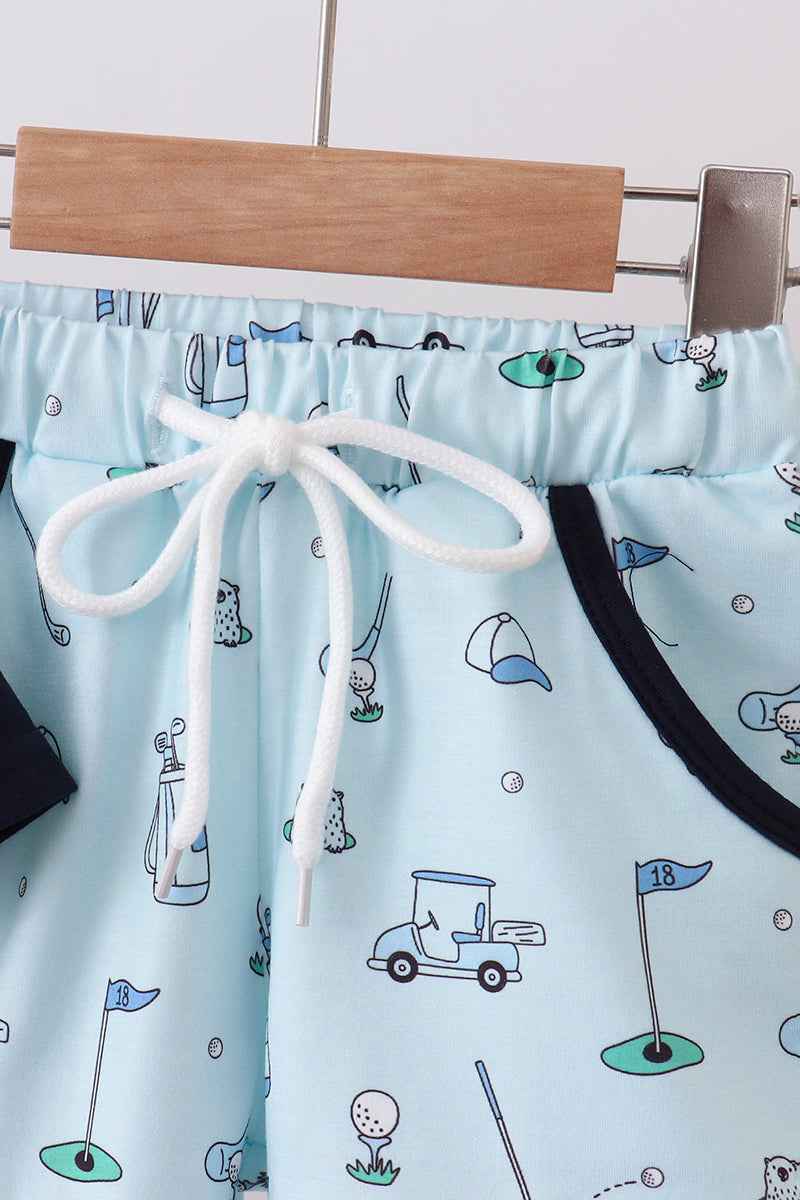 Navy golf print shorts set