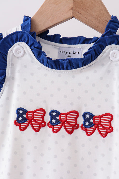 Navy bow applique ruffle bubble
