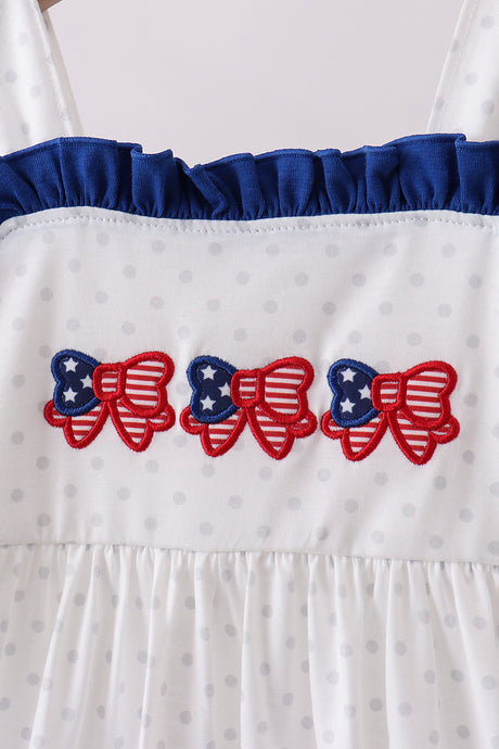 Navy bow applique ruffle dress