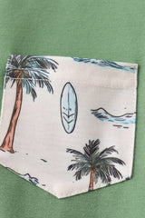 Green beach print shorts set