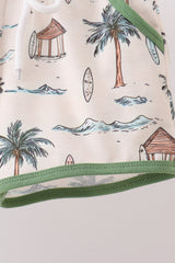 Green beach print shorts set