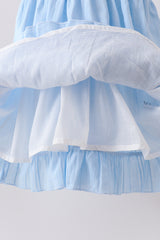 Blue Bow Smocked Embroidered Jacquard Dress
