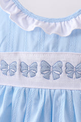 Blue Bow Smocked Embroidered Jacquard Set