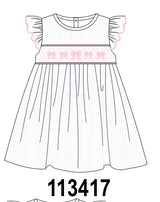 White Bow Smocked Jacquard Dress