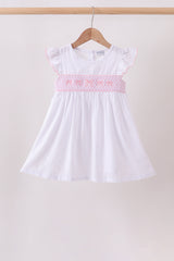 White Bow Smocked Jacquard Dress