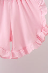 White Bow Smocked Jacquard Ruffle Shorts Set