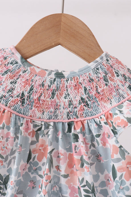 Pink Floral Smocked Knit Bubble