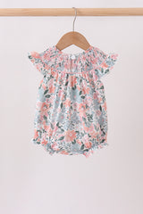 Pink Floral Smocked Bubble