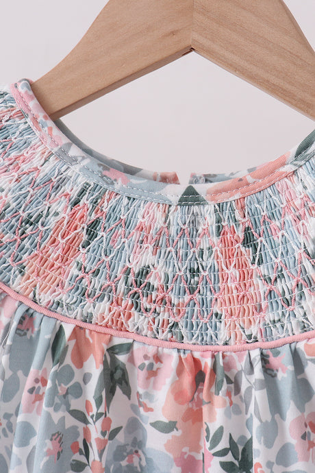Pink Floral Smocked Knit Bloomer Set
