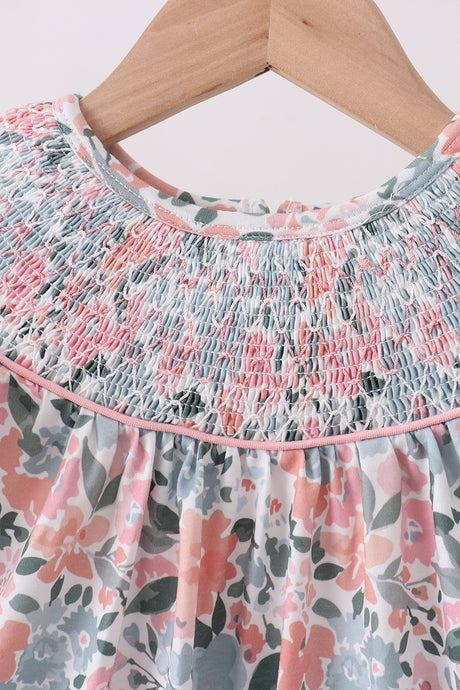 Pink Floral Smocked Knit dress