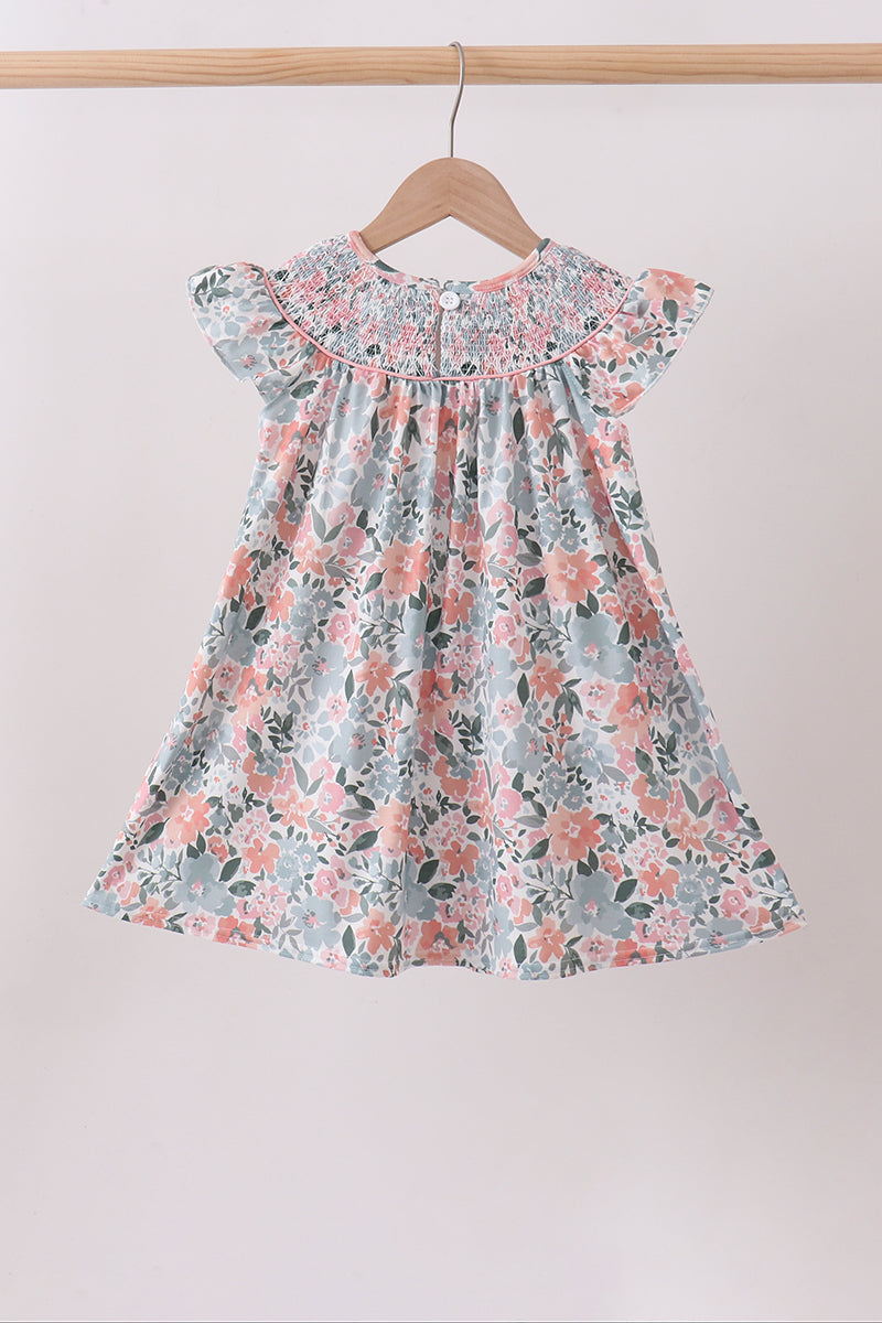 Pink Floral Smocked Knit dress  Honeydew USA