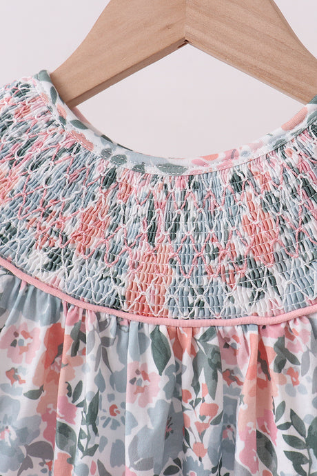 Pink Floral Smocked Knit Set