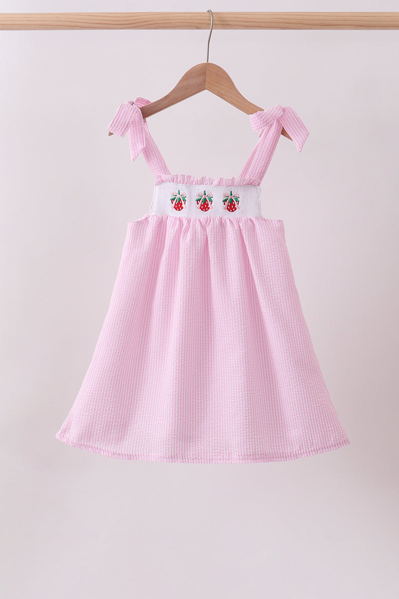 Pink stripe seersucker strawberry smocked dress Honeydew USA Pink stripe seersucker strawberry smocked dress Honeydew USA