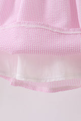Pink stripe seersucker strawberry smocked dress