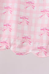 Pink bow print scalloped bloomer set