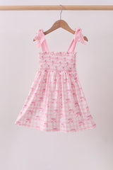 Pink bow smocked ruffle dress