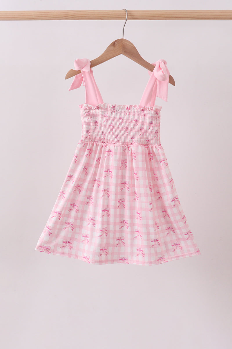 strapless open back dress Pink bow smocked ruffle dress – Honeydew USA
