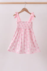 Pink bow smocked ruffle dress