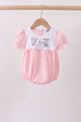Pink Gingham Animal Embroidered Bubble