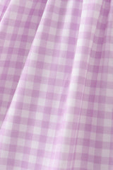 Purple floral embroidery gingham ruffle dress