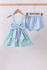 Blue beach print bow bloomer set