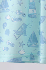 Blue beach print pocket top