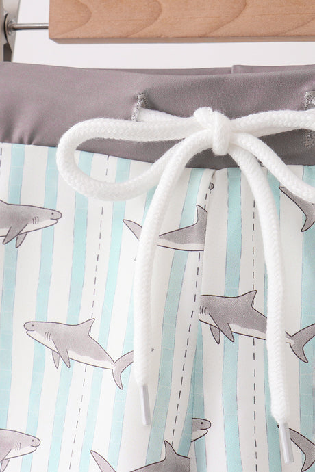 Green Stripe Shark UPF Swim Trunks