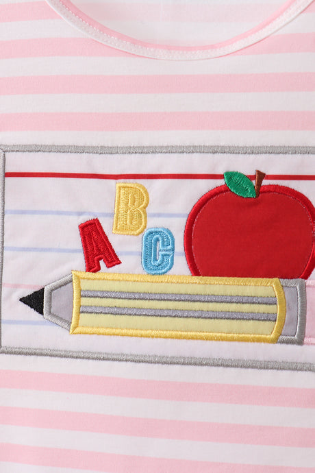 Pink School Apple Applique Knit Set
