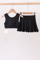 Black Scalloped Yoga Skorts Set