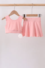 Pink Scalloped Yoga Skorts Set