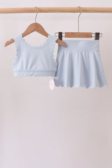 Blue Scalloped Yoga Skorts Set