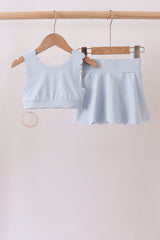 Blue Scalloped Yoga Skorts Set