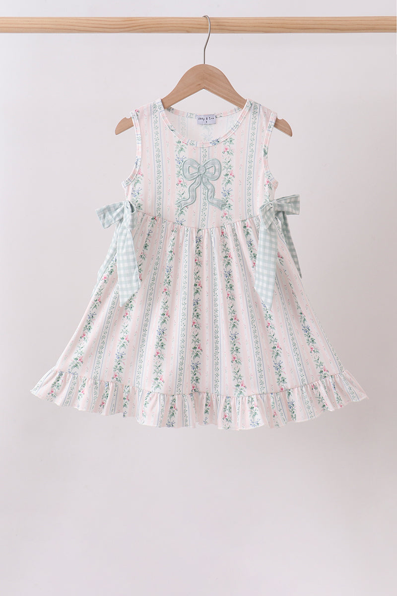 Bow Floral Applique Knit Dress Honeydew USA Bow Floral Applique Knit Dress Honeydew USA