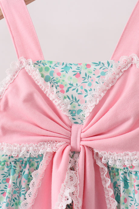 Pink Bow Floral Knit Bloomer Set