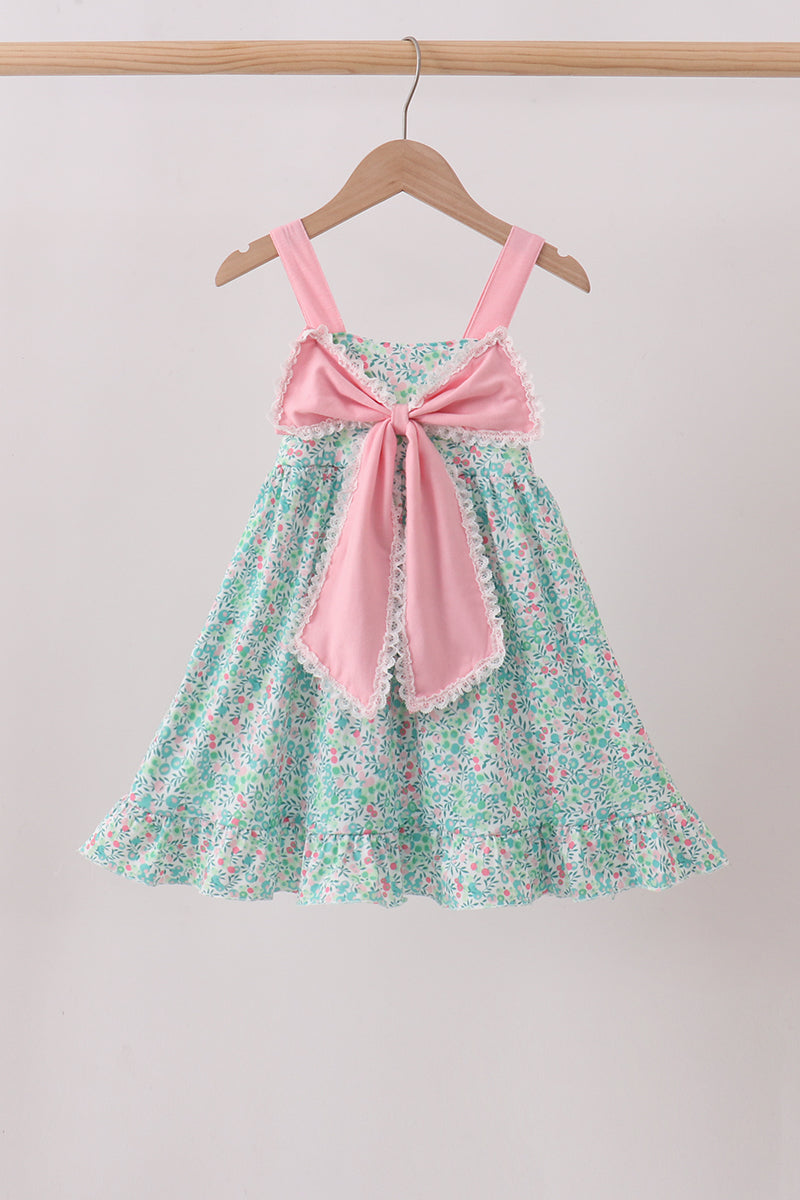 Pink Bow Floral Knit Dress  Honeydew USA