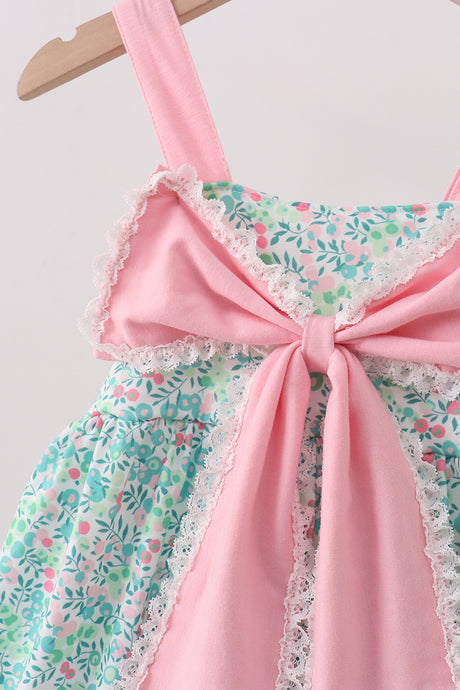 Pink Bow Floral Knit Dress