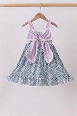 Purple floral print bow ruffle dress