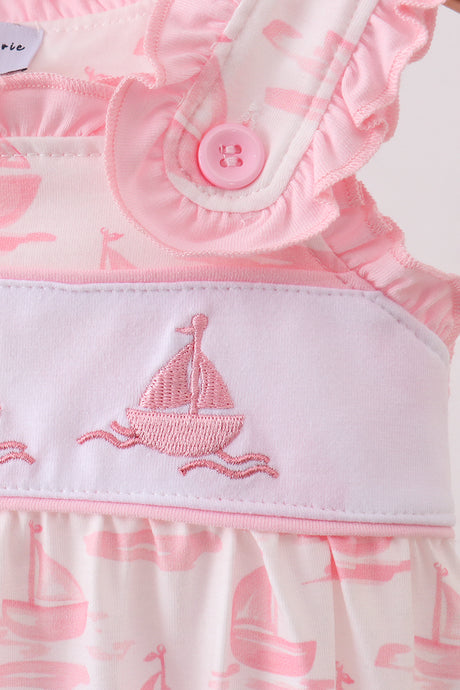 Pink Sailboat Embroidered Knit Bubble