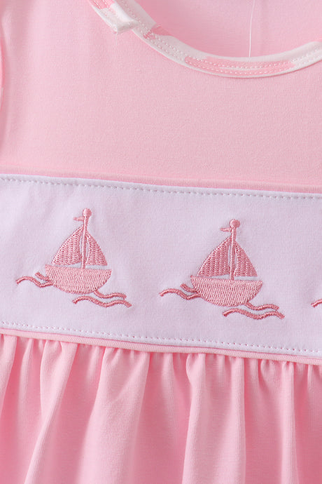 Pink Sailboat Embroidered Knit Set