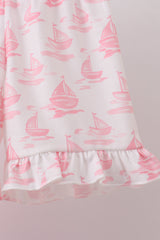 Pink Sailboat Embroidered Set