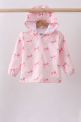 Pink bow print ruffle raincoat