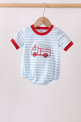 Blue Fire Engine Stripe Embroidered Bubble