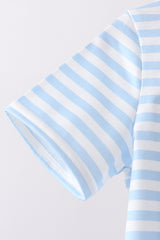 Blue Fire Engine Stripe Embroidered Set