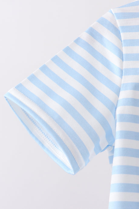 Blue Fire Engine Stripe Embroidered Set